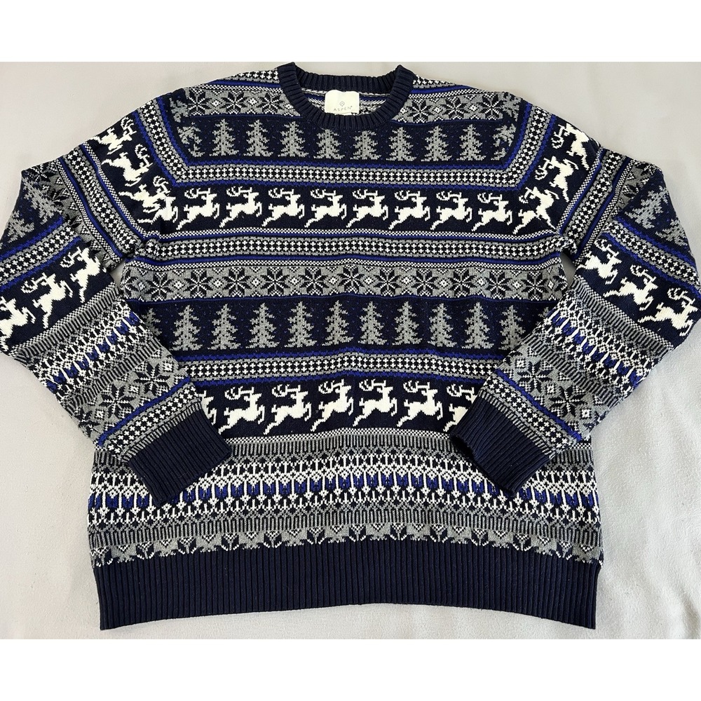 Aspen Reindeer Christmas Sweater Size XL Fair Isle Knit Holiday Pullover